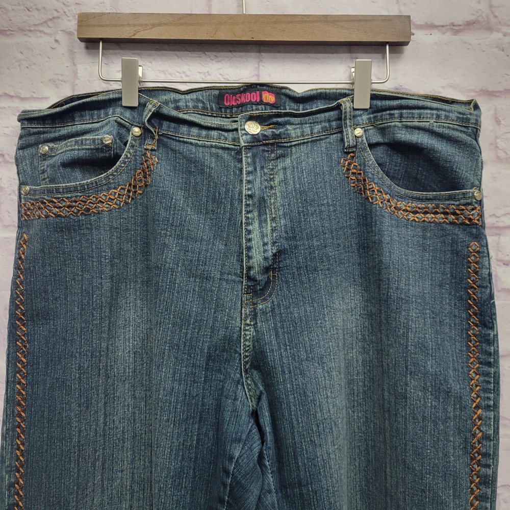 Y2k Old Skool Embroidered Flare Jeans Womens 20 Retro Thrifty‎ Denim Streetwear - Picture 3 of 11